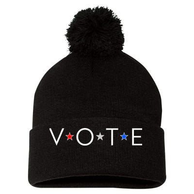 VOTE Red White Blue Stars Pom Pom 12in Knit Beanie
