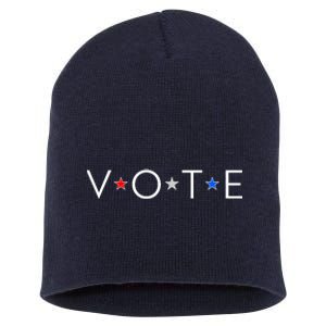 VOTE Red White Blue Stars Short Acrylic Beanie