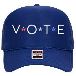 VOTE Red White Blue Stars High Crown Mesh Back Trucker Hat