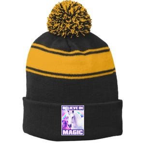 Vote Unicorn Believe in Magic Stripe Pom Pom Beanie