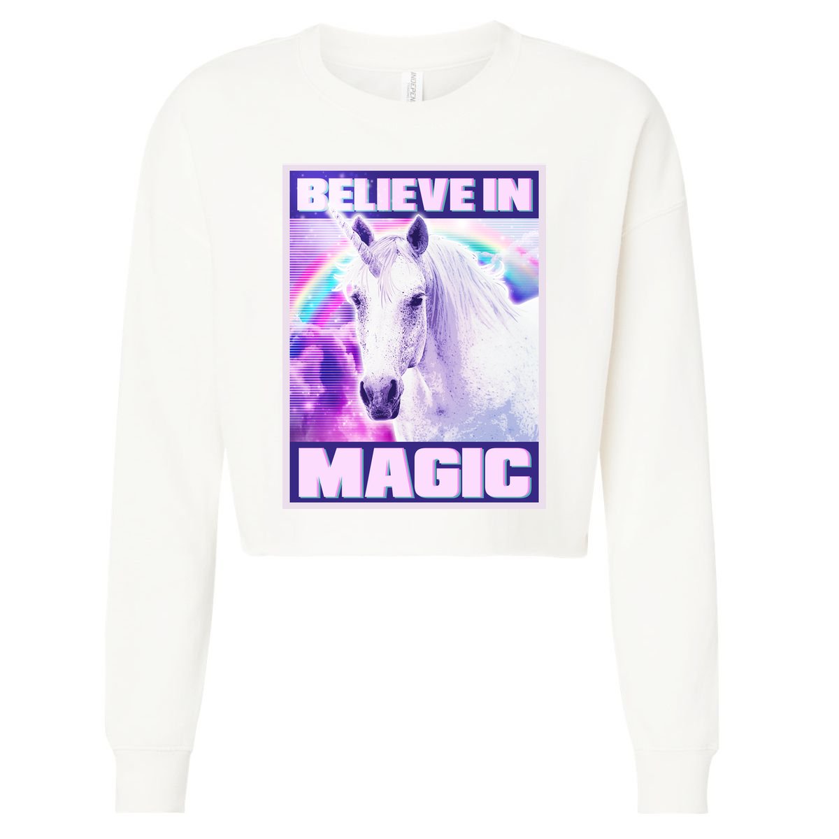 Vote Unicorn Believe in Magic Cropped Pullover Crew