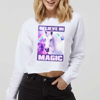 Vote Unicorn Believe in Magic Cropped Pullover Crew