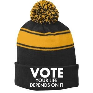 VOTE Your Life Depends On it Stripe Pom Pom Beanie