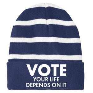 VOTE Your Life Depends On it Striped Beanie with Solid Band