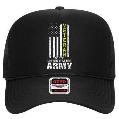 Veteran Of United States U.S Army Veteran Gold Gift High Crown Mesh Back Trucker Hat