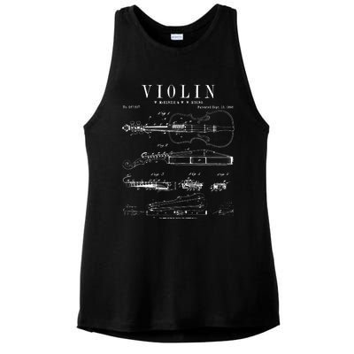 Violin Old Vintage Patent Drawing Print Ladies PosiCharge Tri-Blend Wicking Tank