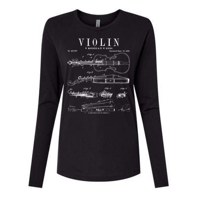 Violin Old Vintage Patent Drawing Print Womens Cotton Relaxed Long Sleeve T-Shirt