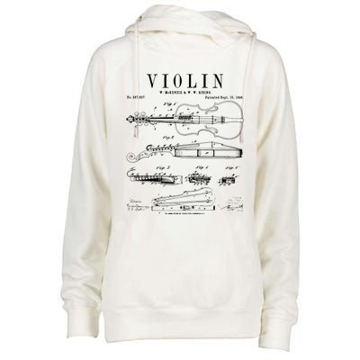 Violin Old Vintage Patent Drawing Print Womens Funnel Neck Pullover Hood