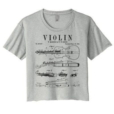 Violin Old Vintage Patent Drawing Print Women's Crop Top Tee