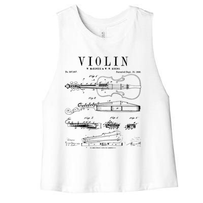 Violin Old Vintage Patent Drawing Print Women's Racerback Cropped Tank