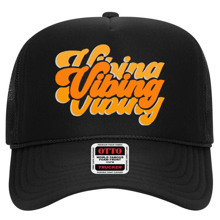 Vibing Orange Vibes Only Color High Crown Mesh Back Trucker Hat