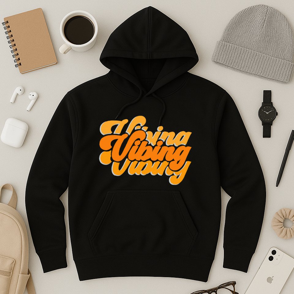 Vibing Orange Vibes Only Color Graphic Hoodie