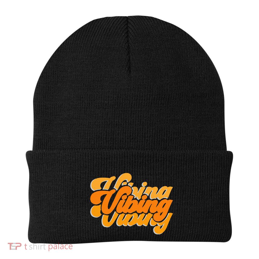 Vibing Orange Vibes Only Color Graphic Beanie