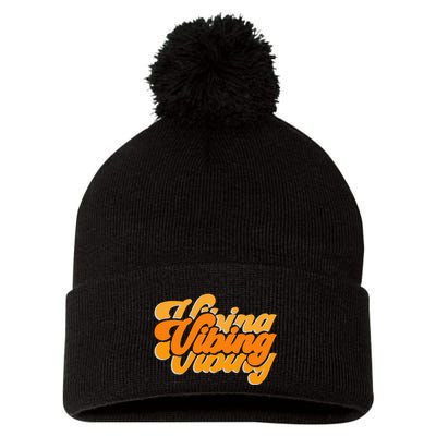 Vibing Orange Vibes Only Color Graphic Pom Pom 12in Knit Beanie