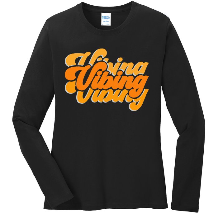 Vibing Orange Vibes Only Color Graphic Ladies Long Sleeve Shirt