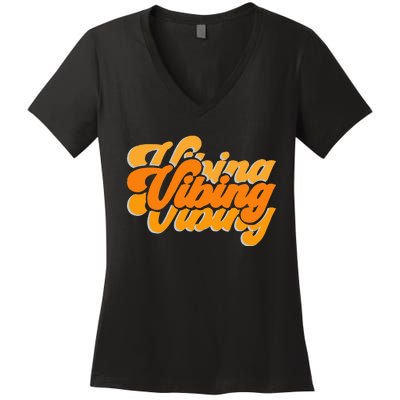 Vibing Orange Vibes Only Color Graphic Women's V-Neck T-Shirt