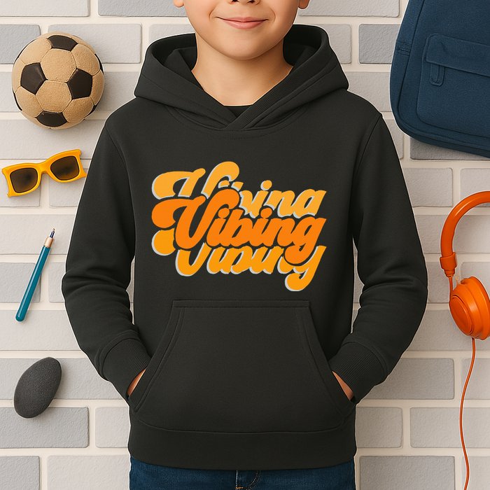Vibing Orange Vibes Only Color Graphic Kids Hoodie