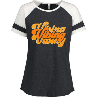 Vibing Orange Vibes Only Color Graphic Enza Ladies Jersey Colorblock Tee