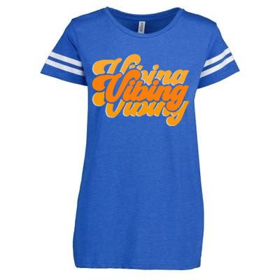 Vibing Orange Vibes Only Color Graphic Enza Ladies Jersey Football T-Shirt