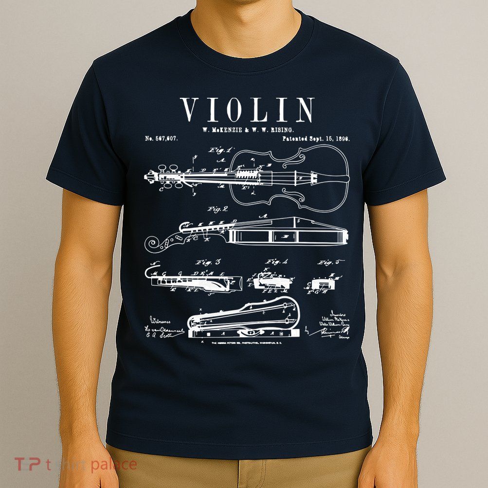 Violin Old Vintage Patent Drawing Print T-Shirt