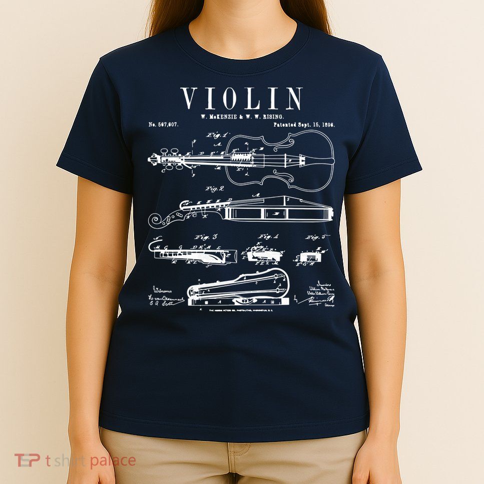 Violin Old Vintage Patent Drawing Print T-Shirt