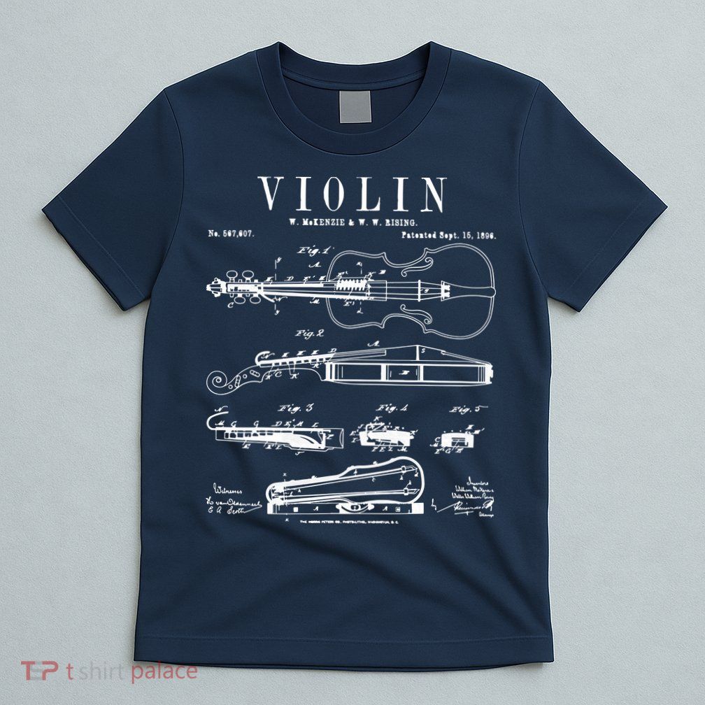 Violin Old Vintage Patent Drawing Print T-Shirt