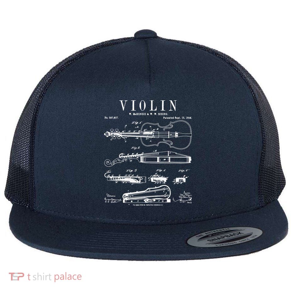 Violin Old Vintage Patent Drawing Print Flatbill Hat