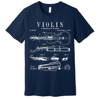 Violin Old Vintage Patent Drawing Print Premium T-Shirt
