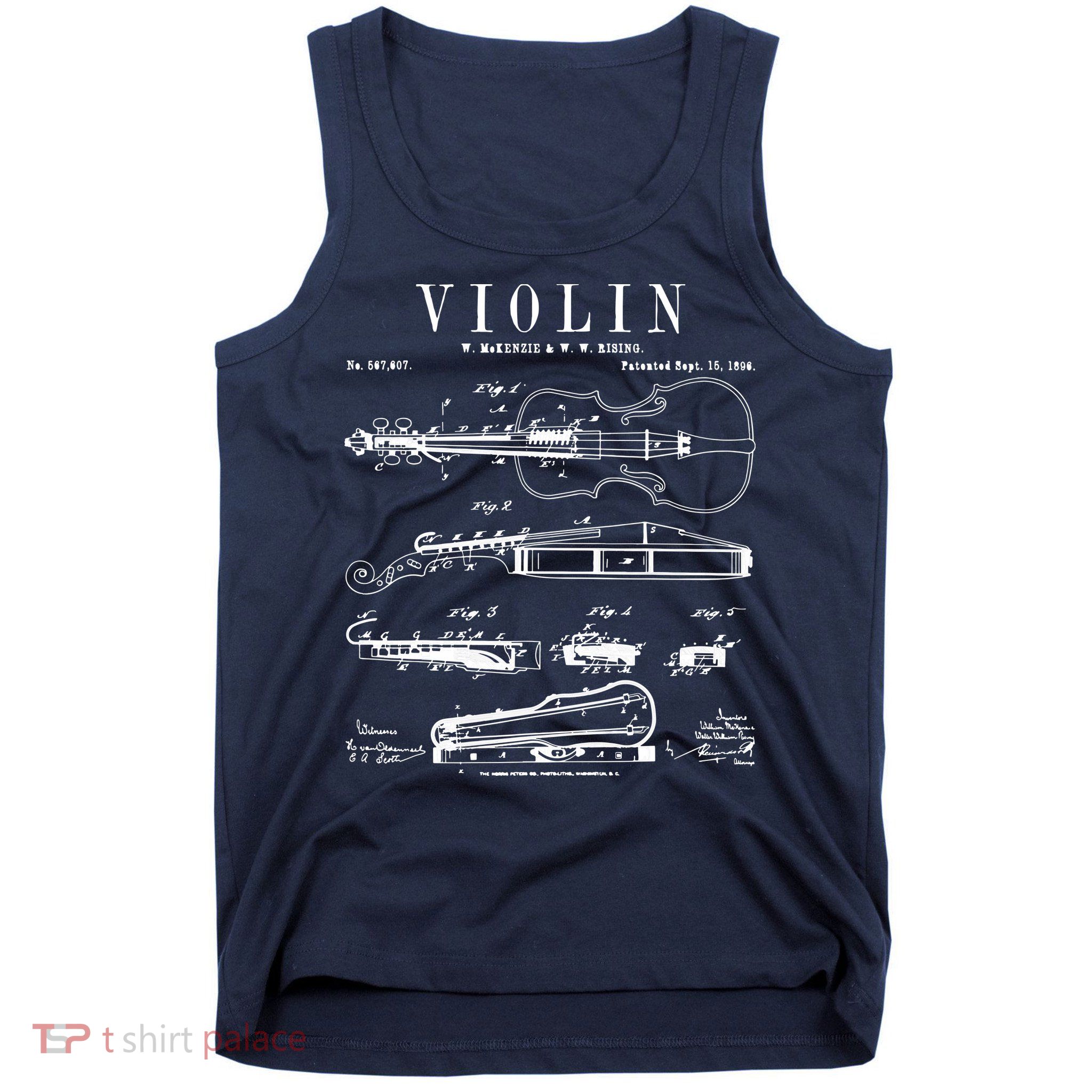Violin Old Vintage Patent Drawing Print Tank Top
