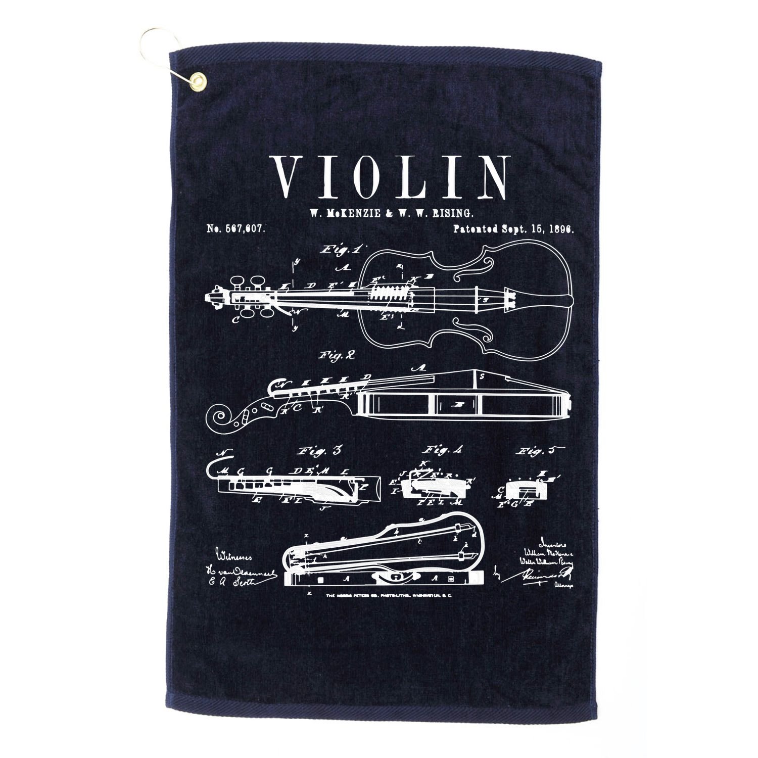Violin Old Vintage Patent Drawing Print Golf Towel