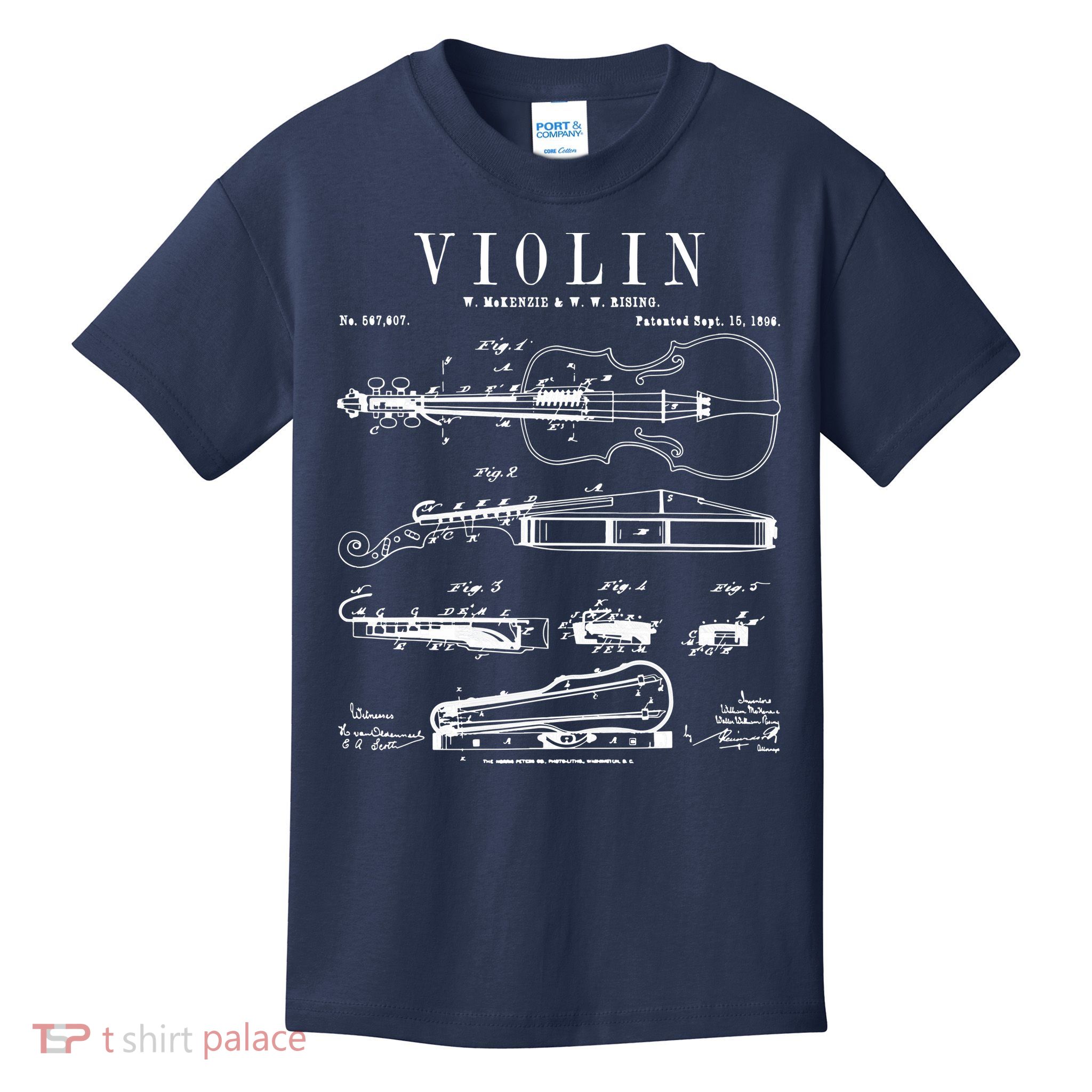 Violin Old Vintage Patent Drawing Print Kids T-Shirt