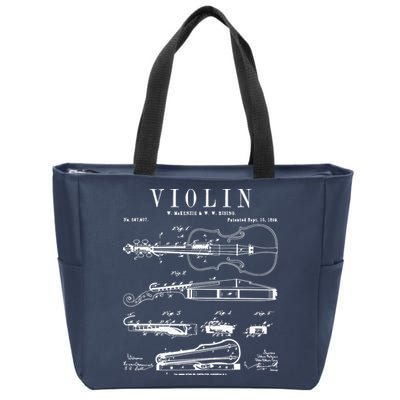 Violin Old Vintage Patent Drawing Print Zip Tote Bag