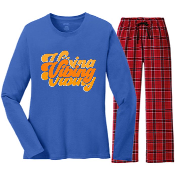 Vibing Orange Vibes Only Color Women's Long Sleeve Flannel Pajama Set 