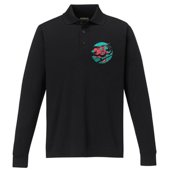 Vintage Octopus Performance Long Sleeve Polo