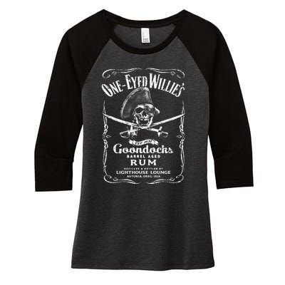 Vintage Oneeyed WillyS Pirate Rum Women's Tri-Blend 3/4-Sleeve Raglan Shirt