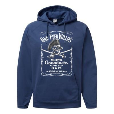 Vintage OneEyed Willy's Pirate Rum With Back Print Tee Performance Fleece Hoodie