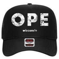 Vintage Ope Wisconsin T Up North High Crown Mesh Back Trucker Hat