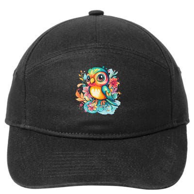 Vibrant Owl With Bright Floral Accents 7-Panel Snapback Hat