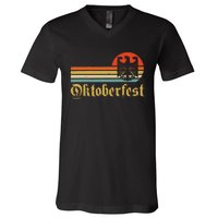 Vintage Oktoberfest Women German Flag Beer Drinking V-Neck T-Shirt