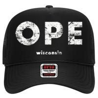 Vintage Ope Wisconsin T Up North High Crown Mesh Back Trucker Hat