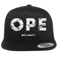 Vintage Ope Wisconsin T Up North Flat Bill Trucker Hat