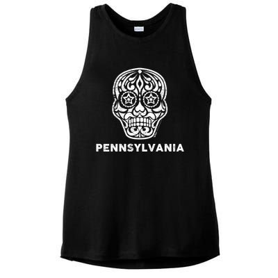 Vintage Pennsylvania 4th Of July Sugar Skull Cute Gift Ladies PosiCharge Tri-Blend Wicking Tank