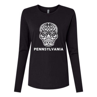 Vintage Pennsylvania 4th Of July Sugar Skull Cute Gift Womens Cotton Relaxed Long Sleeve T-Shirt