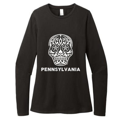 Vintage Pennsylvania 4th Of July Sugar Skull Cute Gift Womens CVC Long Sleeve Shirt