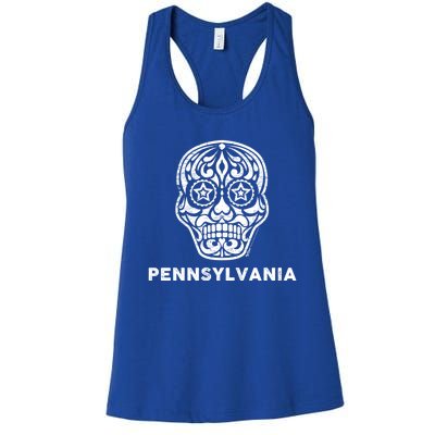 Vintage Pennsylvania 4th Of July Sugar Skull Cute Gift Women's Racerback Tank