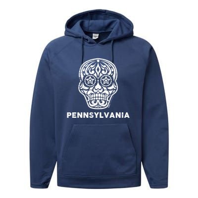 Vintage Pennsylvania 4th Of July Sugar Skull Cute Gift Performance Fleece Hoodie