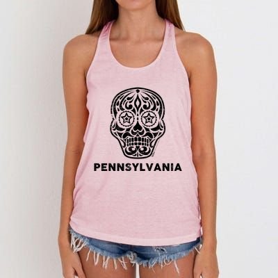 Vintage Pennsylvania 4th Of July Sugar Skull Cute Gift Women's Knotted Racerback Tank