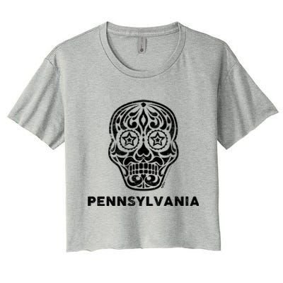 Vintage Pennsylvania 4th Of July Sugar Skull Cute Gift Women's Crop Top Tee