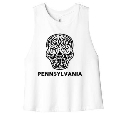 Vintage Pennsylvania 4th Of July Sugar Skull Cute Gift Women's Racerback Cropped Tank