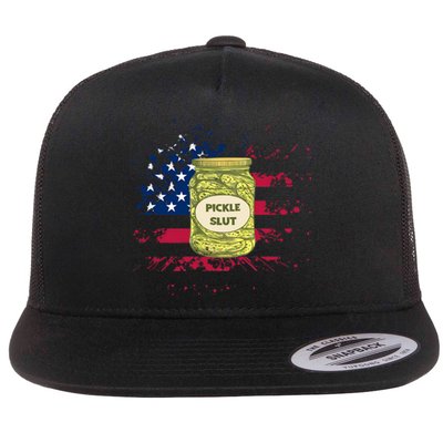 Vintage Pickle 4th Of July US Flag Independence Day Flat Bill Trucker Hat